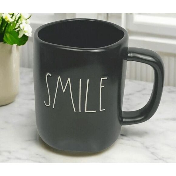 Rae Dunn SMILE Coffee Mug Black Ceramic Mug with Handle Farmhouse Home Decor Mug - Picture 3 of 6